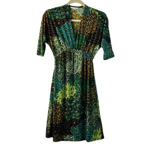 5th & Love Women's V-Neck Multi-Color Midi Dress A-Line Empire Waist Size S